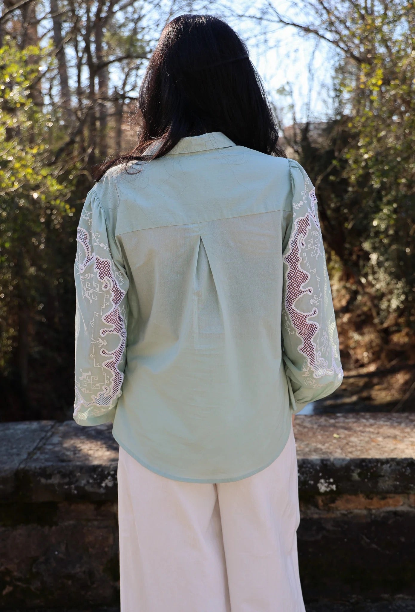 Susan Blouse with Lace Embroidery in Smoke Green