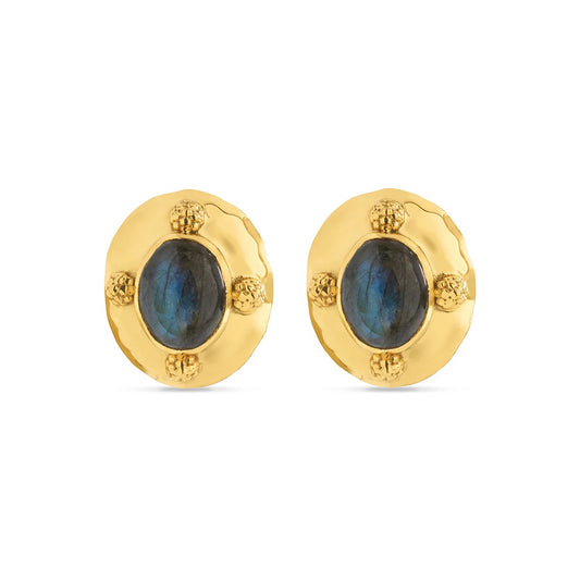 Cleopatra Oval Clip Earrings-Blue Labradorite