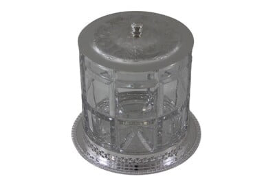 Cookie Jar Crystal on English Silver Plate