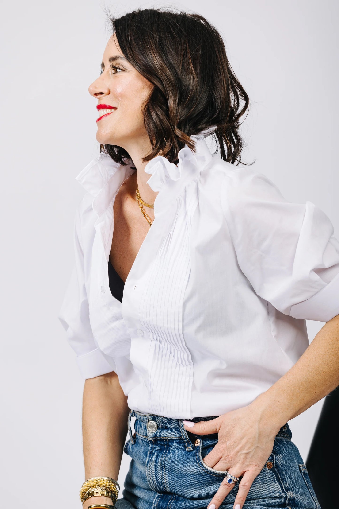 KMJ Southern Lover Tux Blouse in White