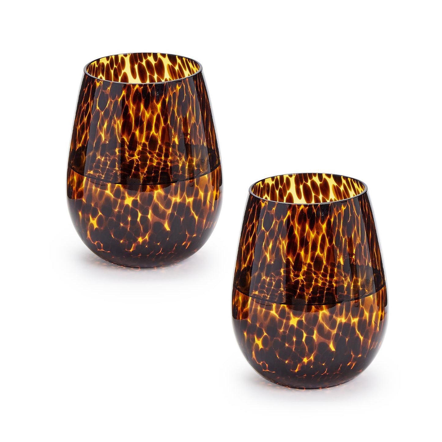 Set of 4 Tortoise Print Stemless Wine Glass