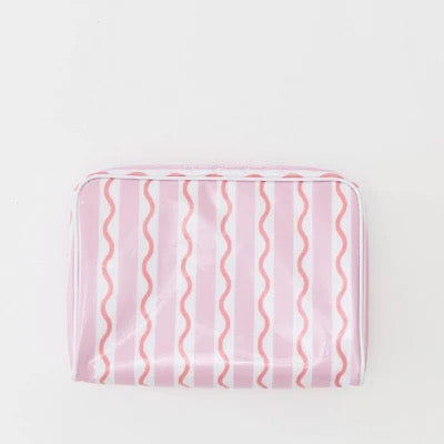 Large Toiletry Bag Pink Coral Stripe