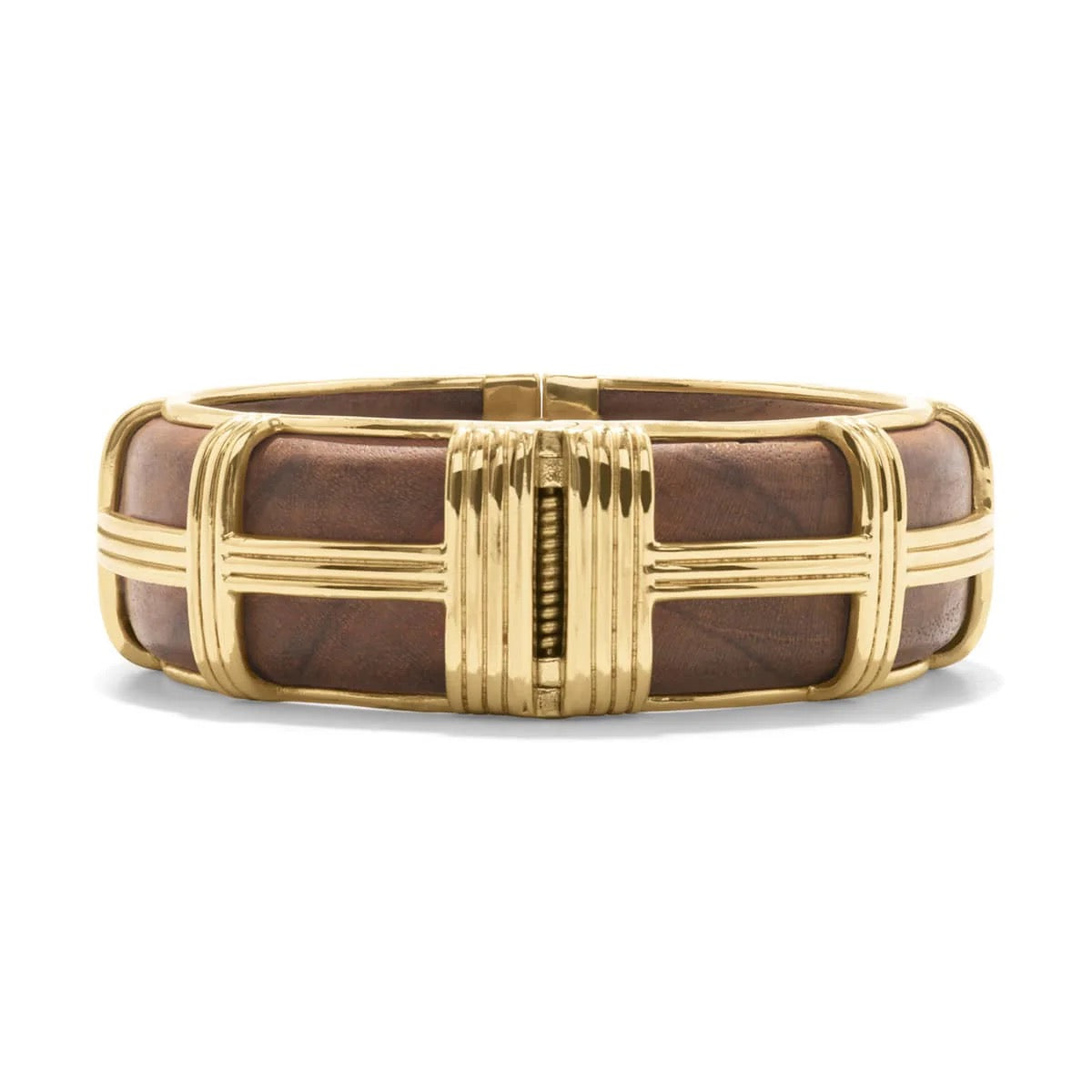 Gaia Hinged Bangle in Gold,  Teak