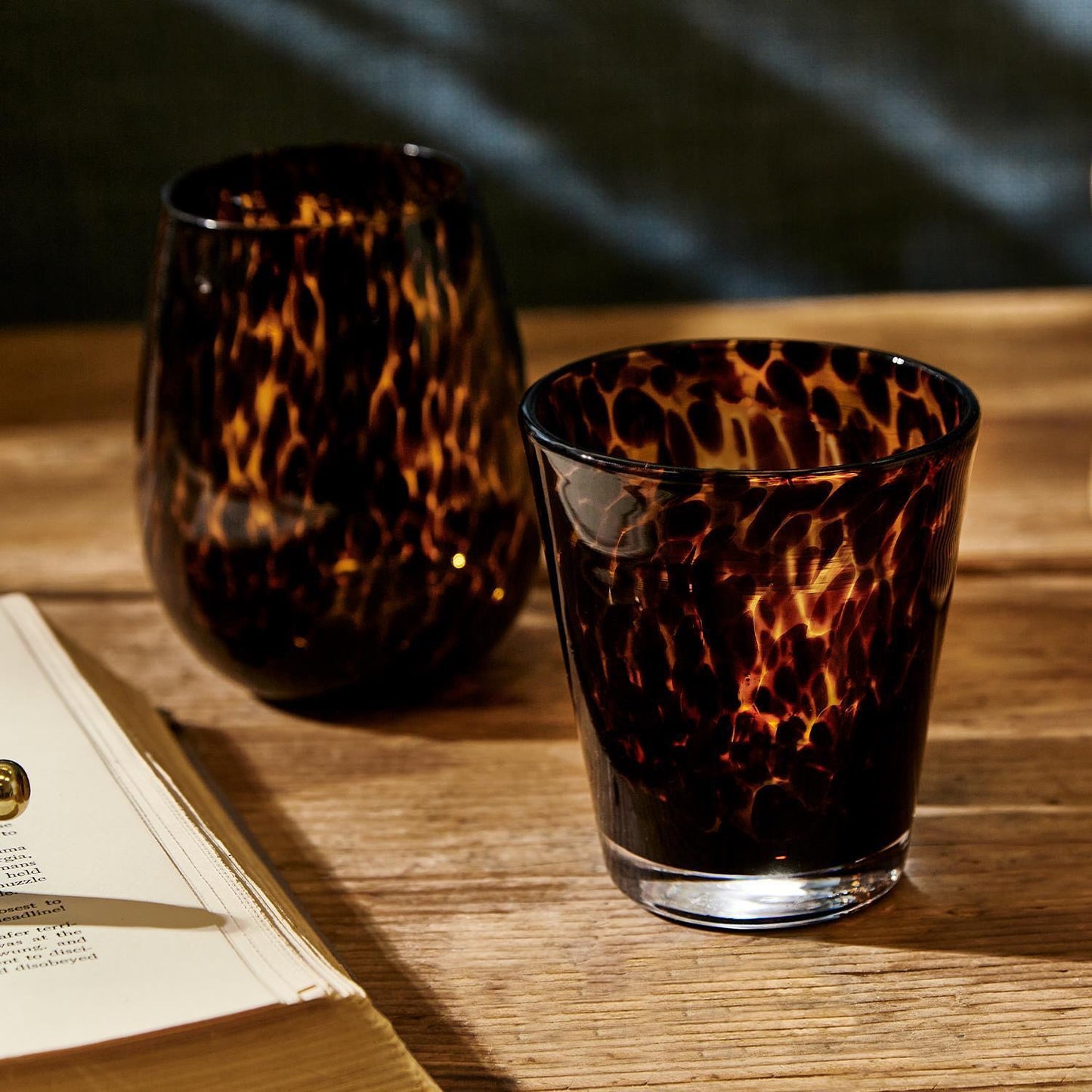 Set of 4 Tortoise Print Stemless Wine Glass