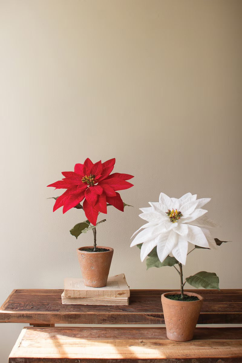 Artificial Red Poinsettia in a Cement Pot