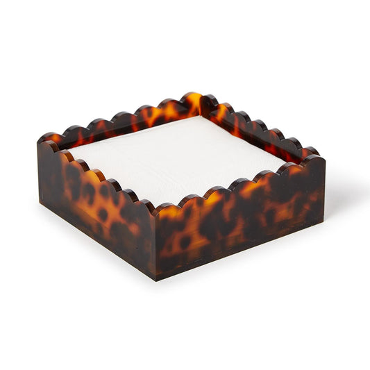 Tortoise Scalloped Edge Cocktail Napkin Holder