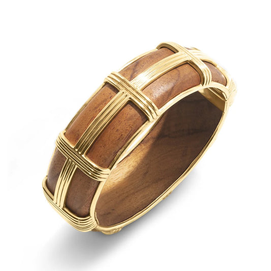 Gaia Hinged Bangle in Gold,  Teak