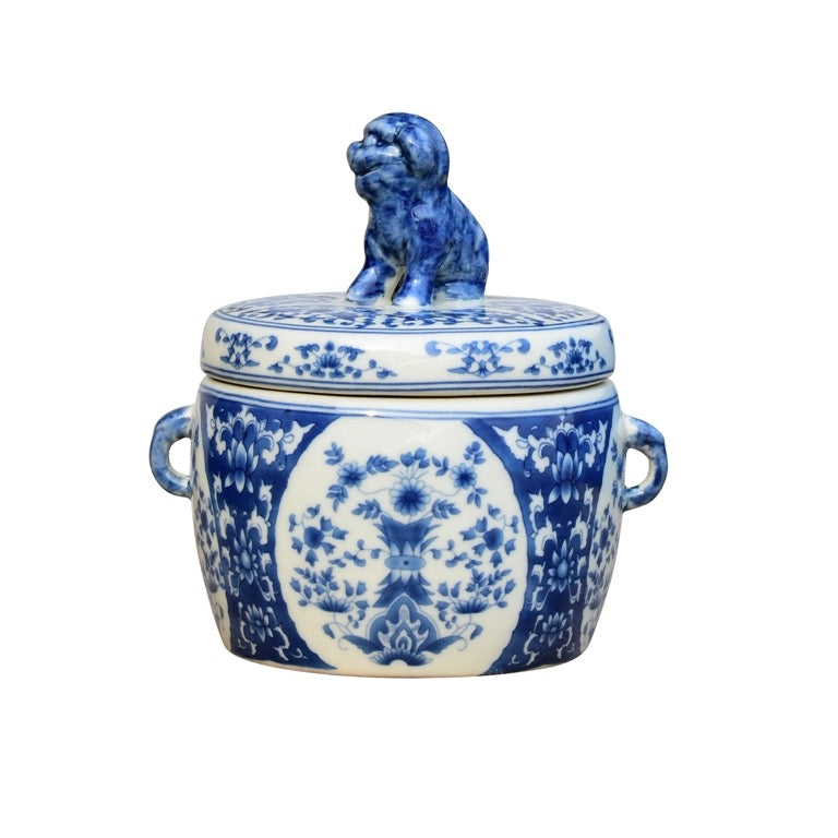 Blue & White Lion Tea Candy Jar