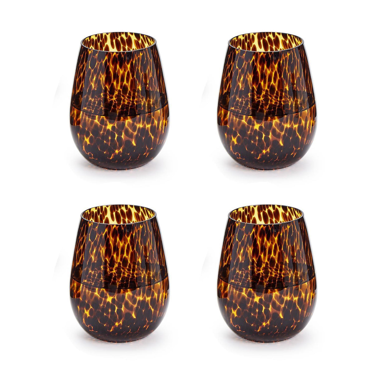 Set of 4 Tortoise Print Stemless Wine Glass