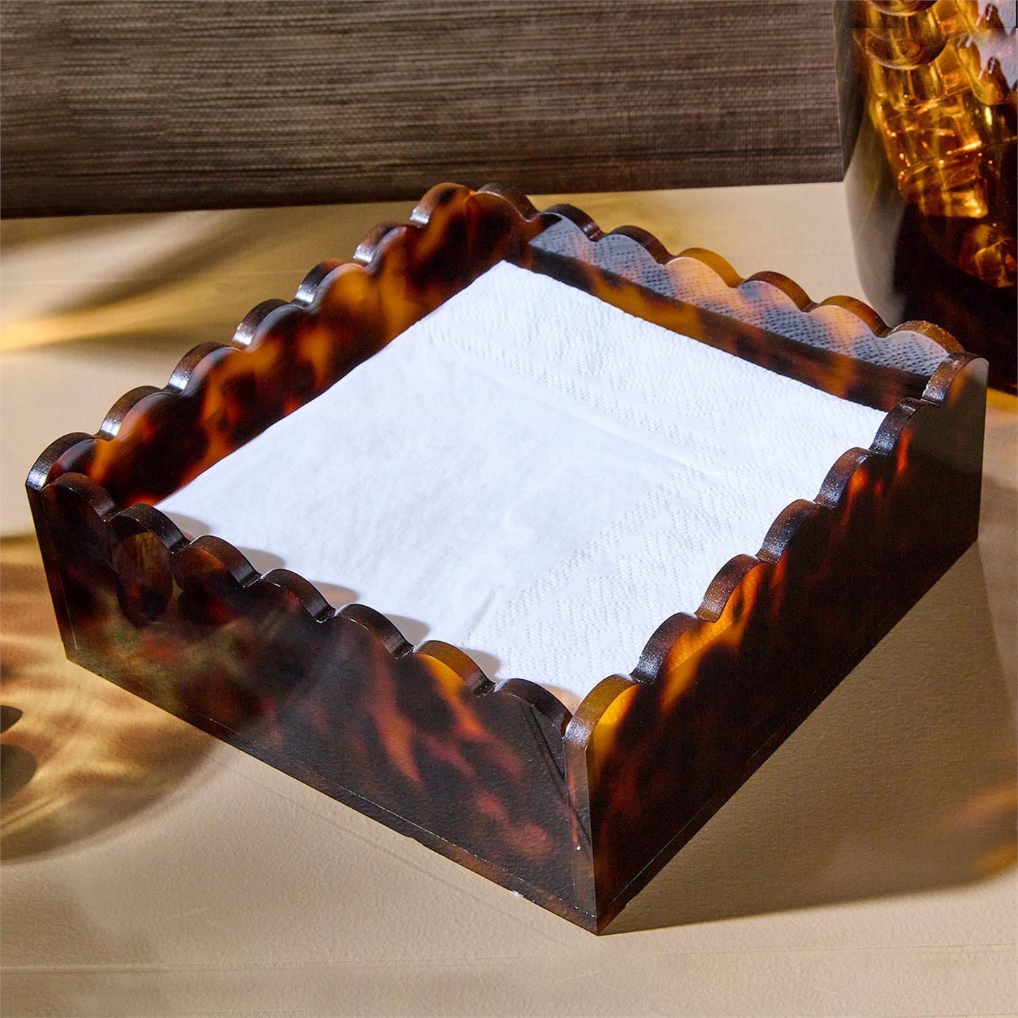 Tortoise Scalloped Edge Cocktail Napkin Holder