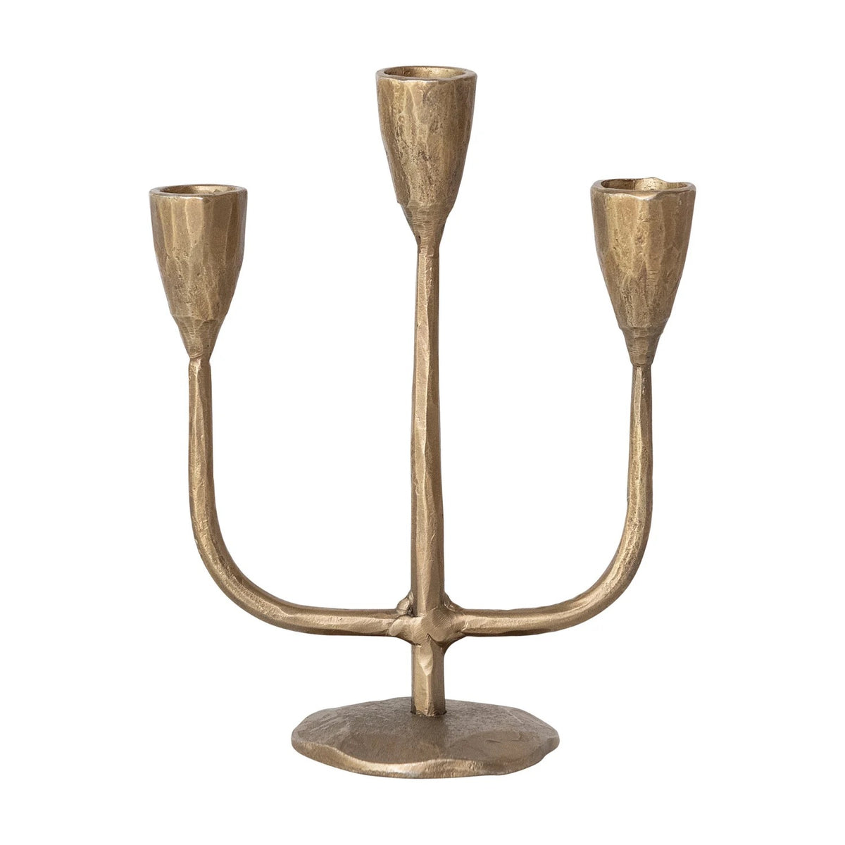 Hand-Forged Iron Candelabra, Antique Brass Finish (Holds (3) 1/2" Tapers)
