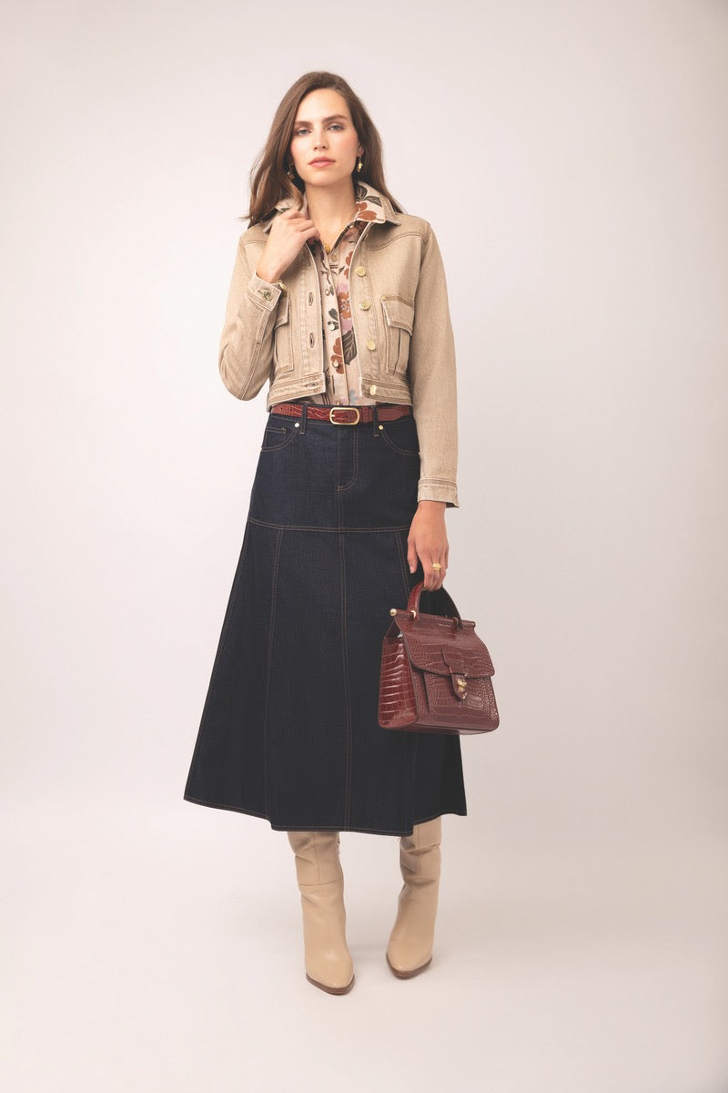 Anola Denim Midi Skirt In Dark Bayou Rinse