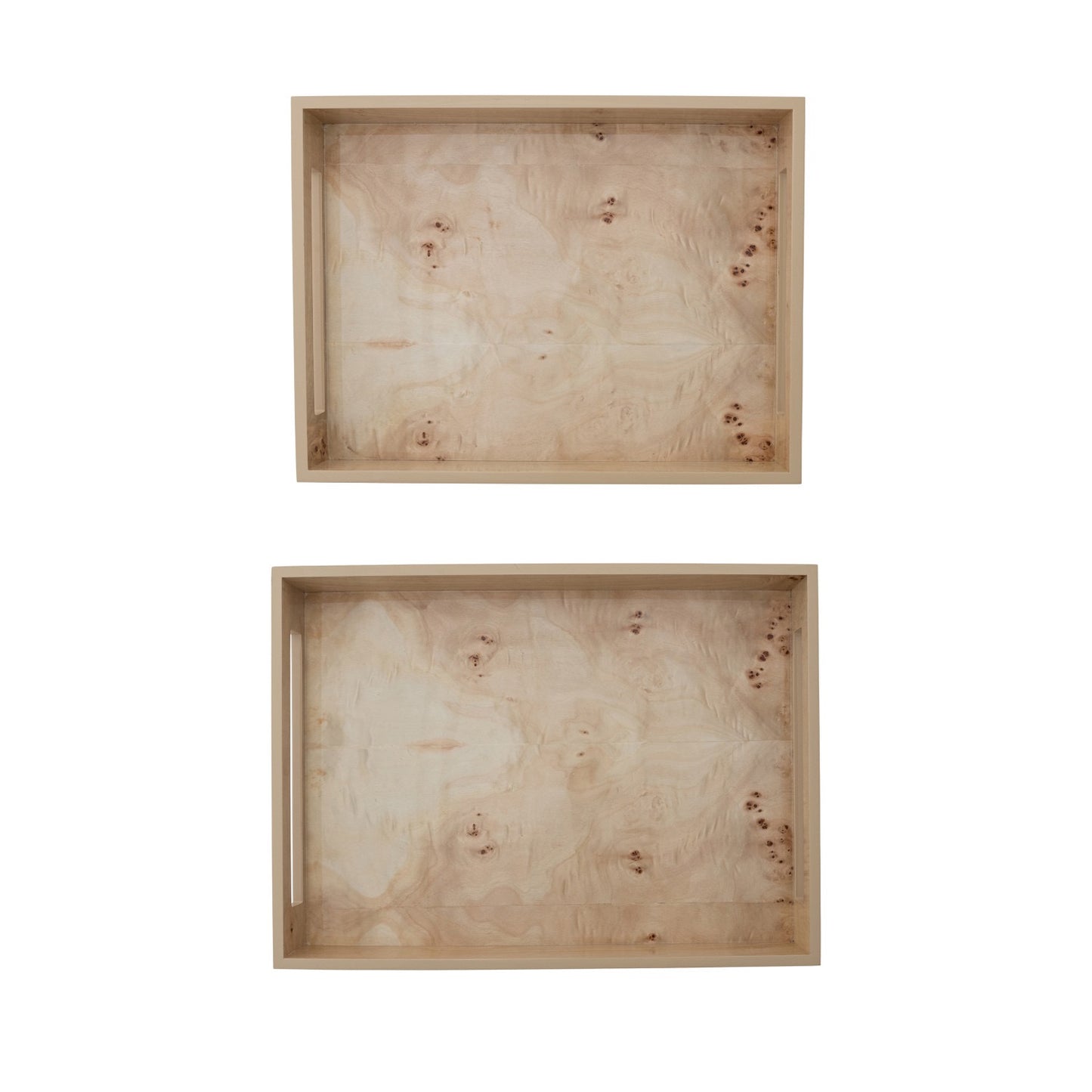 MDF & Burl Wood Veneer Trays w/ Handles (2 Sizes)