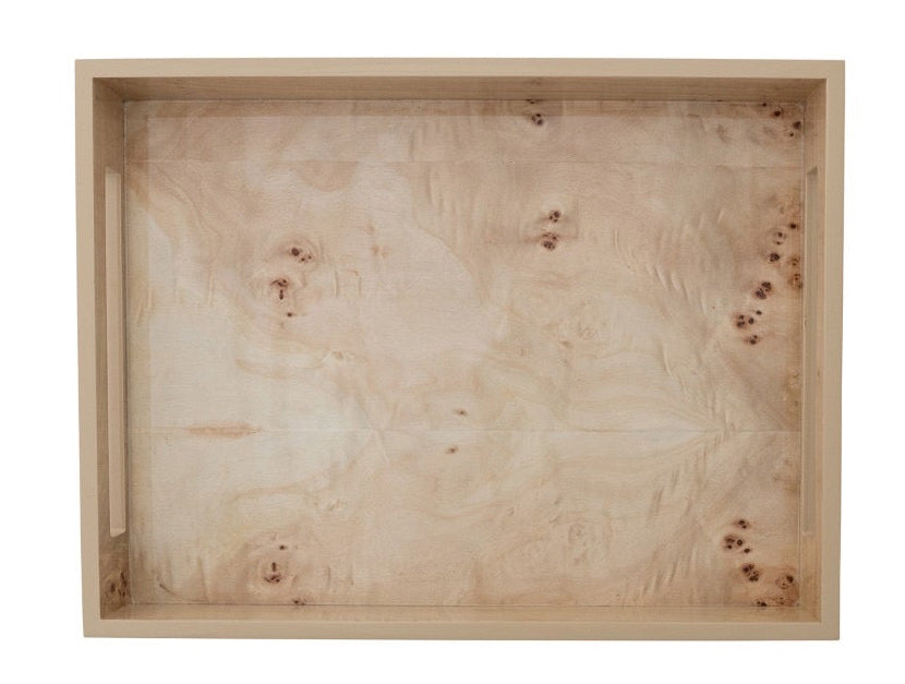 MDF & Burl Wood Veneer Trays w/ Handles (2 Sizes)