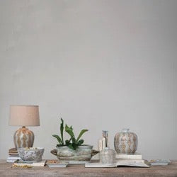 Hand-painted Stoneware Bird & Botanicals Dish in Tan & White
