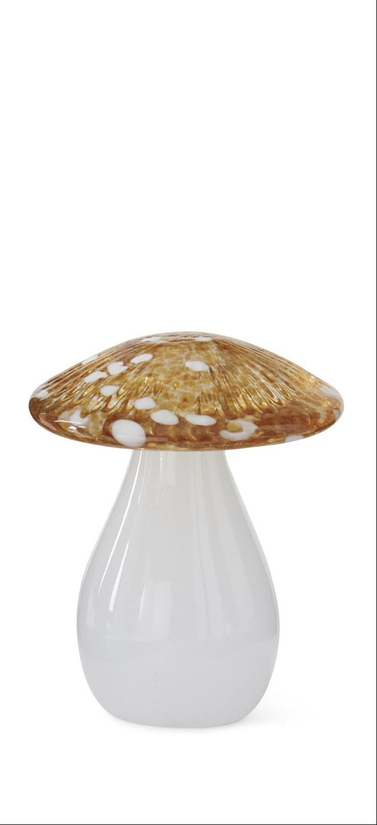Yellow White Speckled Handblown Mushroom 2 Sizes