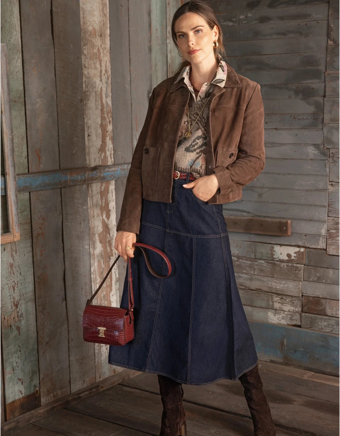 Anola Denim Midi Skirt In Dark Bayou Rinse