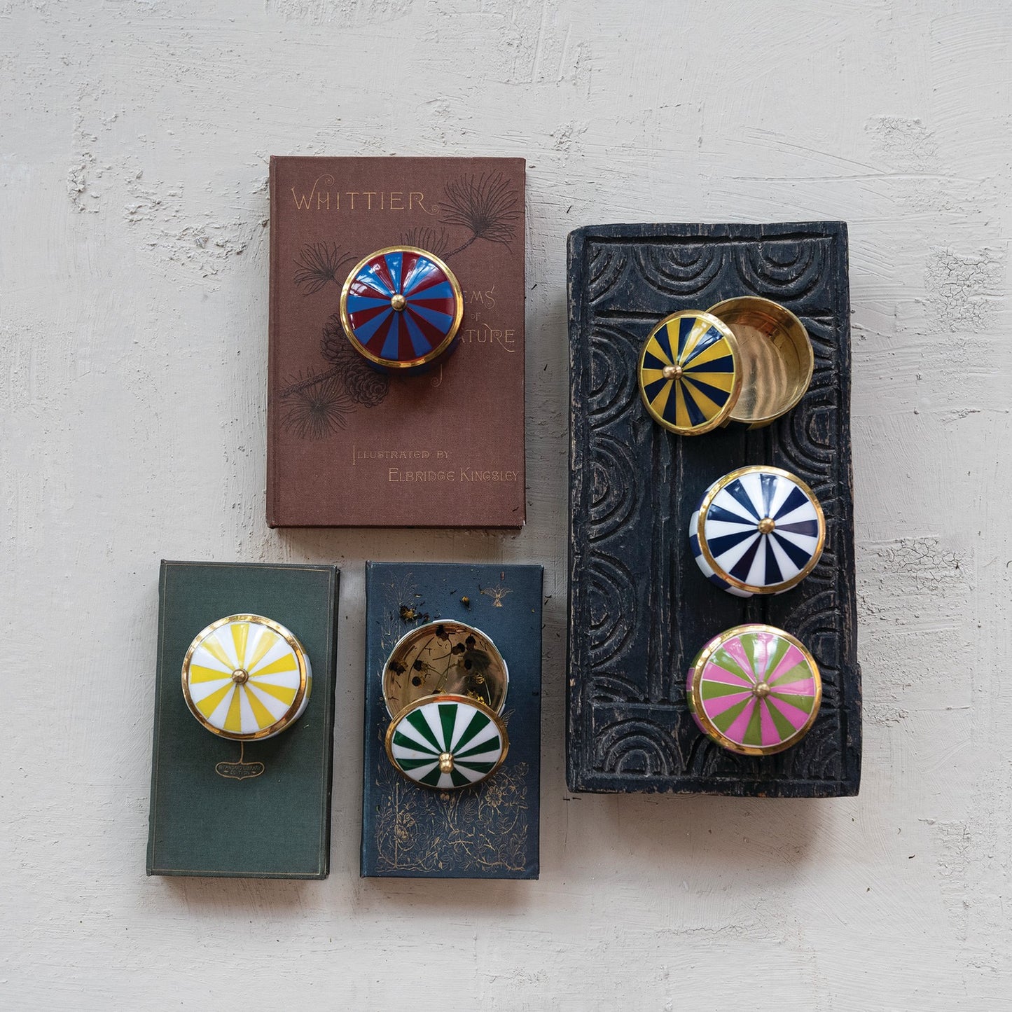 Brass & Resin Striped Box, 6 Colors