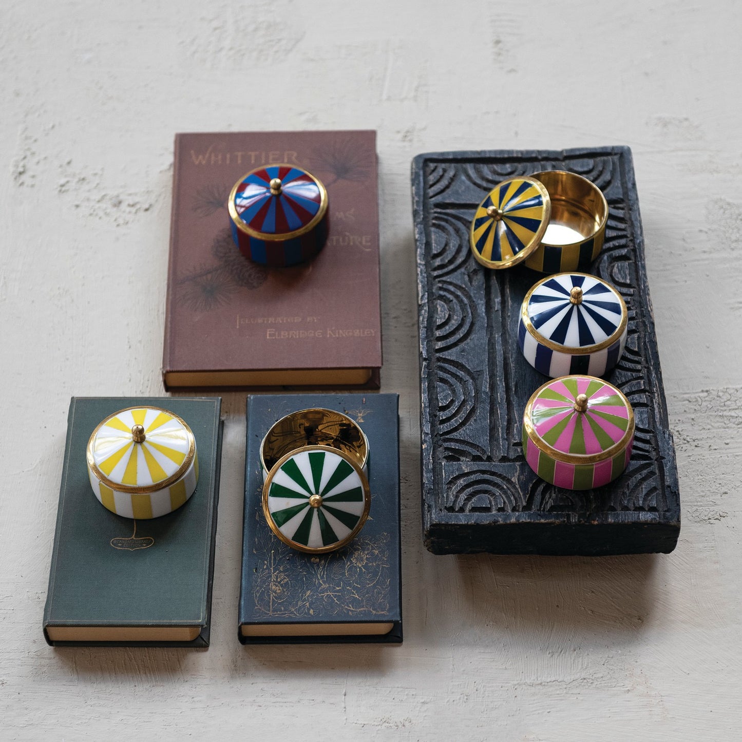 Brass & Resin Striped Box, 6 Colors