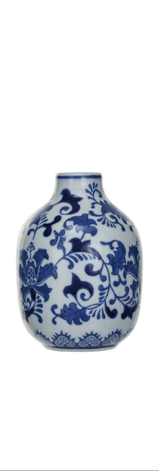 Blue & White Stamped Stoneware Vase (3 Styles)