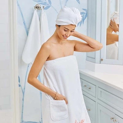 Weezie White Embroidered Wave Hair Towel
