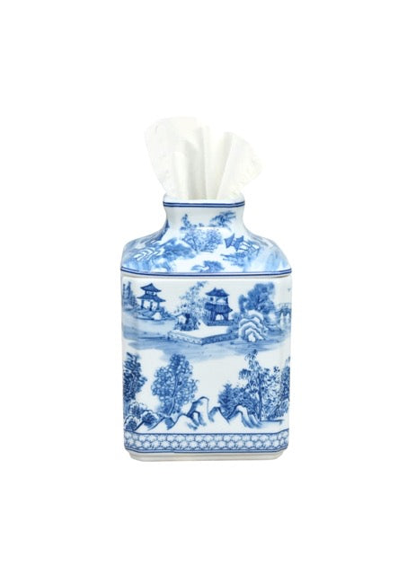 Porcelain Tissue Box Cover Blue and White Chinoiserie
