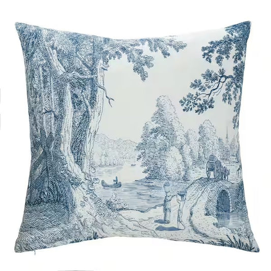 Blue Toile Linen down filled Pillow