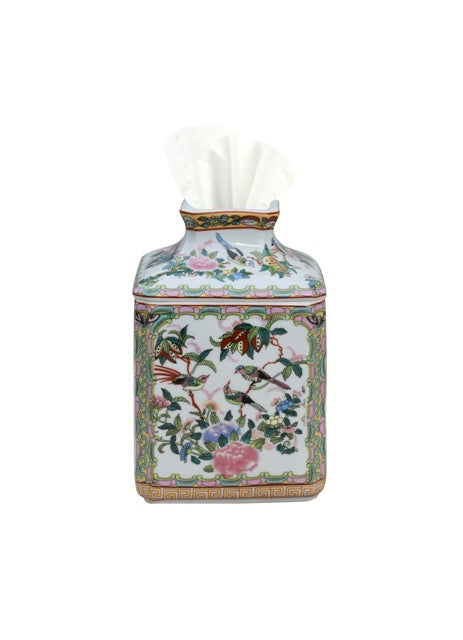 Porcelain Tissue Box Cover Rose Medallion