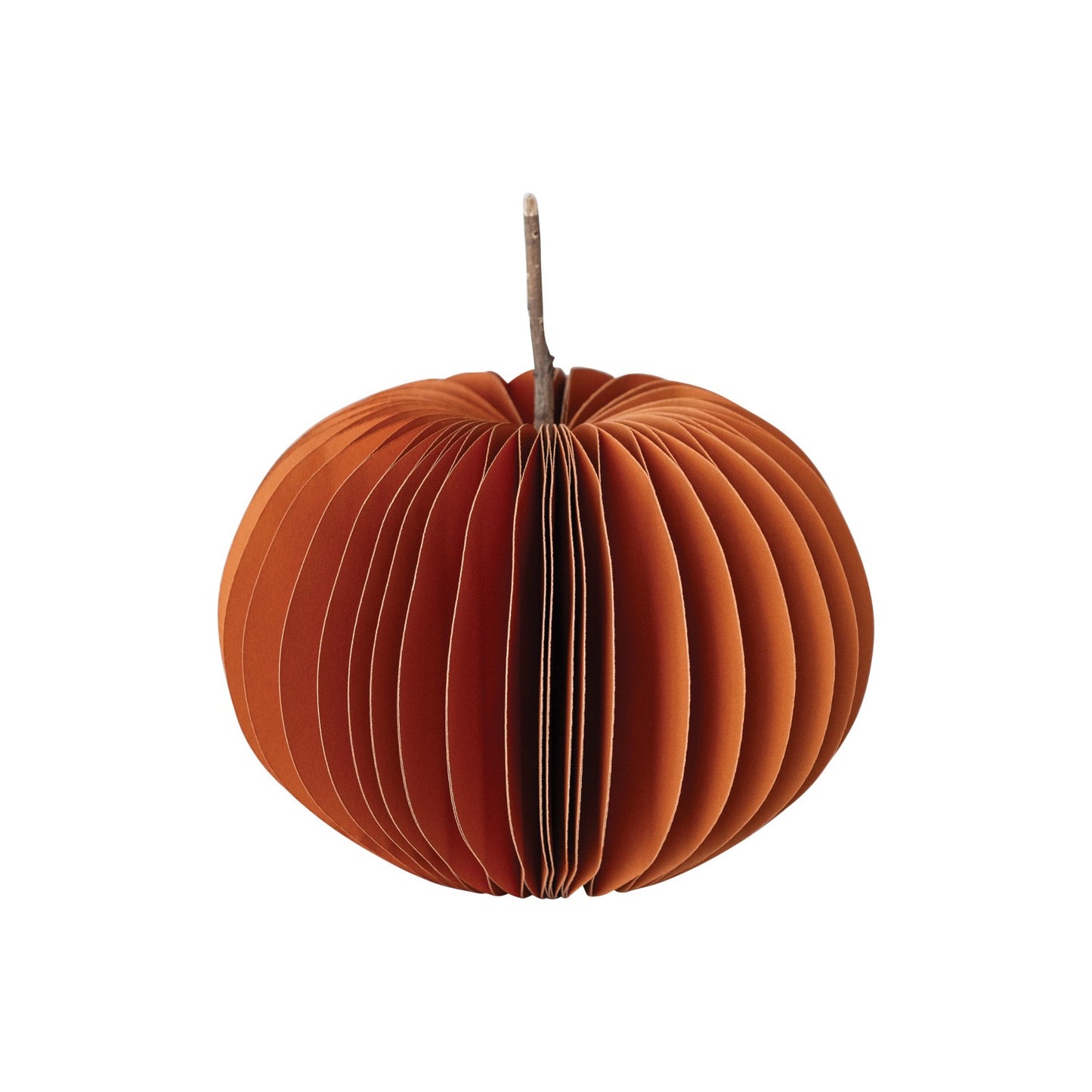 5" Paper Folding Honeycomb Orange Pumpkin w/ Dried Natural Twig Stem