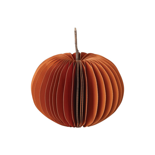 5" Paper Folding Honeycomb Orange Pumpkin w/ Dried Natural Twig Stem