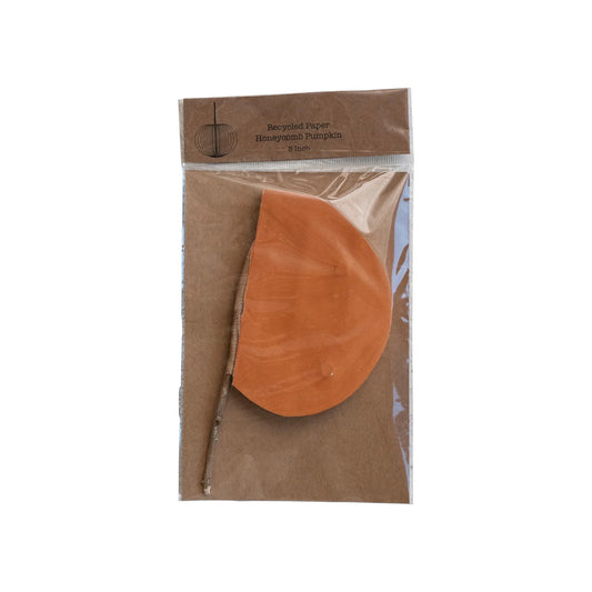 5" Paper Folding Honeycomb Orange Pumpkin w/ Dried Natural Twig Stem