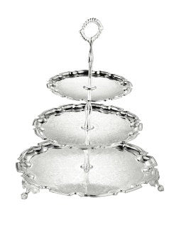 Queen Anne 3 Tier Engraved Cake Stand English Silver Plate