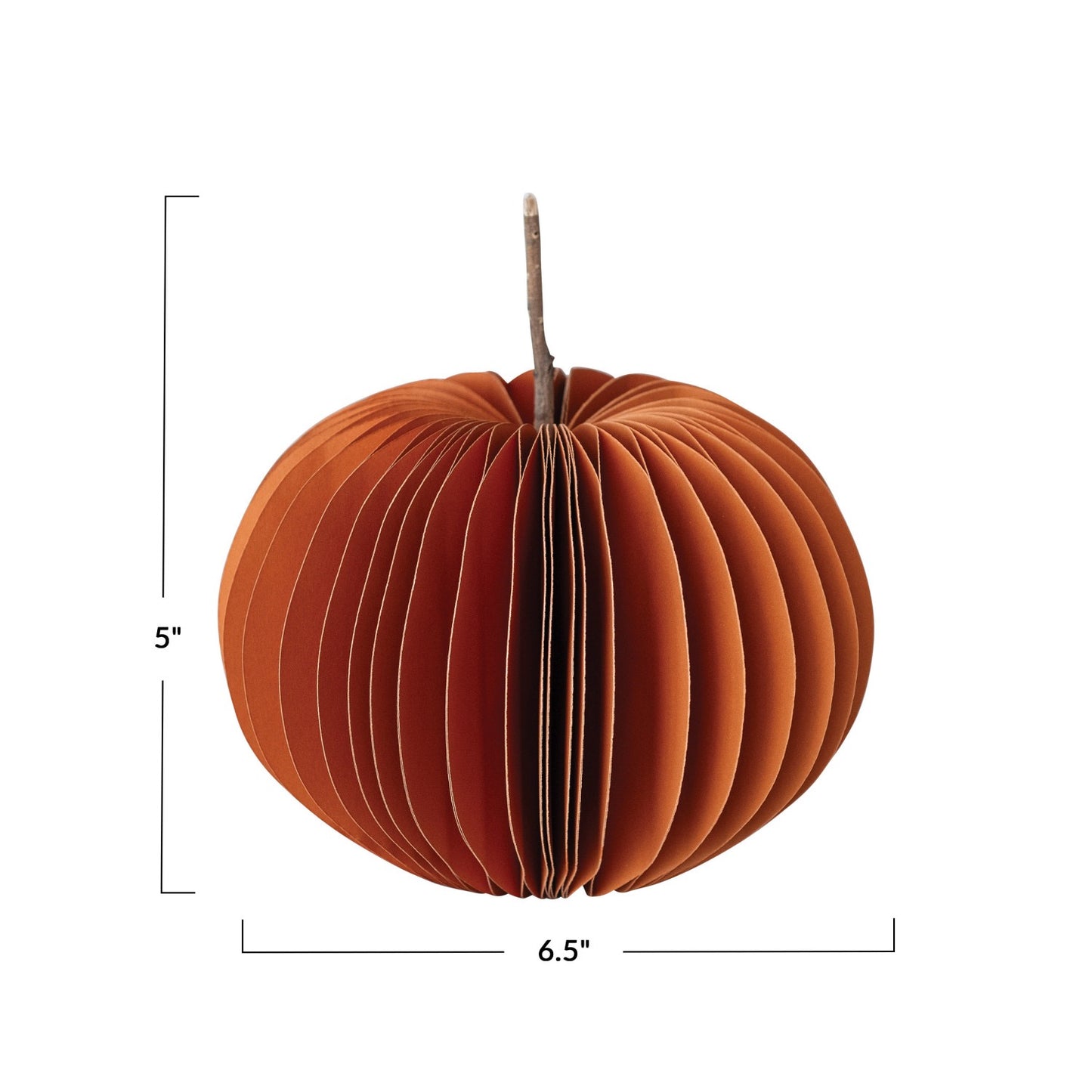 5" Paper Folding Honeycomb Orange Pumpkin w/ Dried Natural Twig Stem