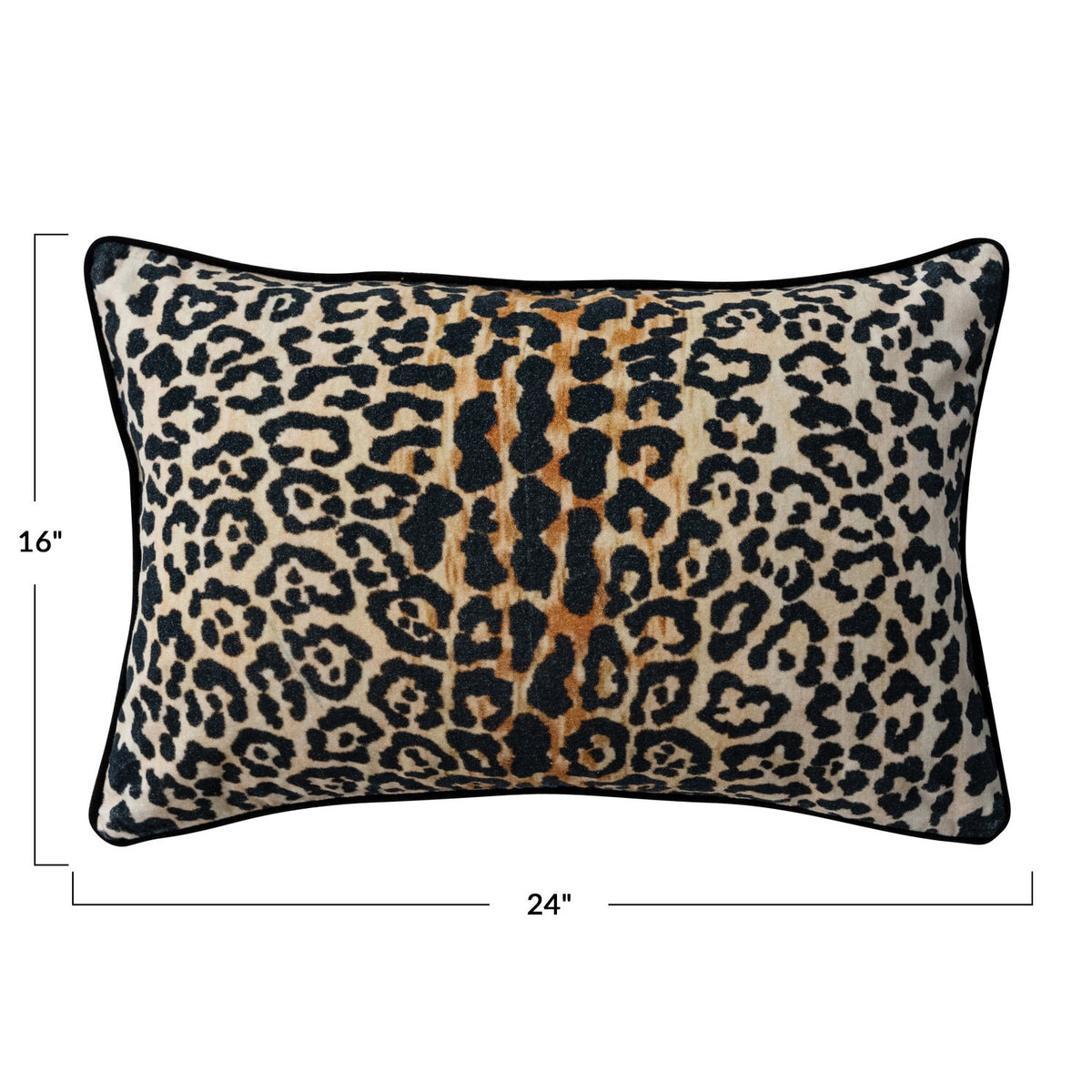 Cotton Velvet Printed Lumbar Pillow w/ Leopard Print & Piping