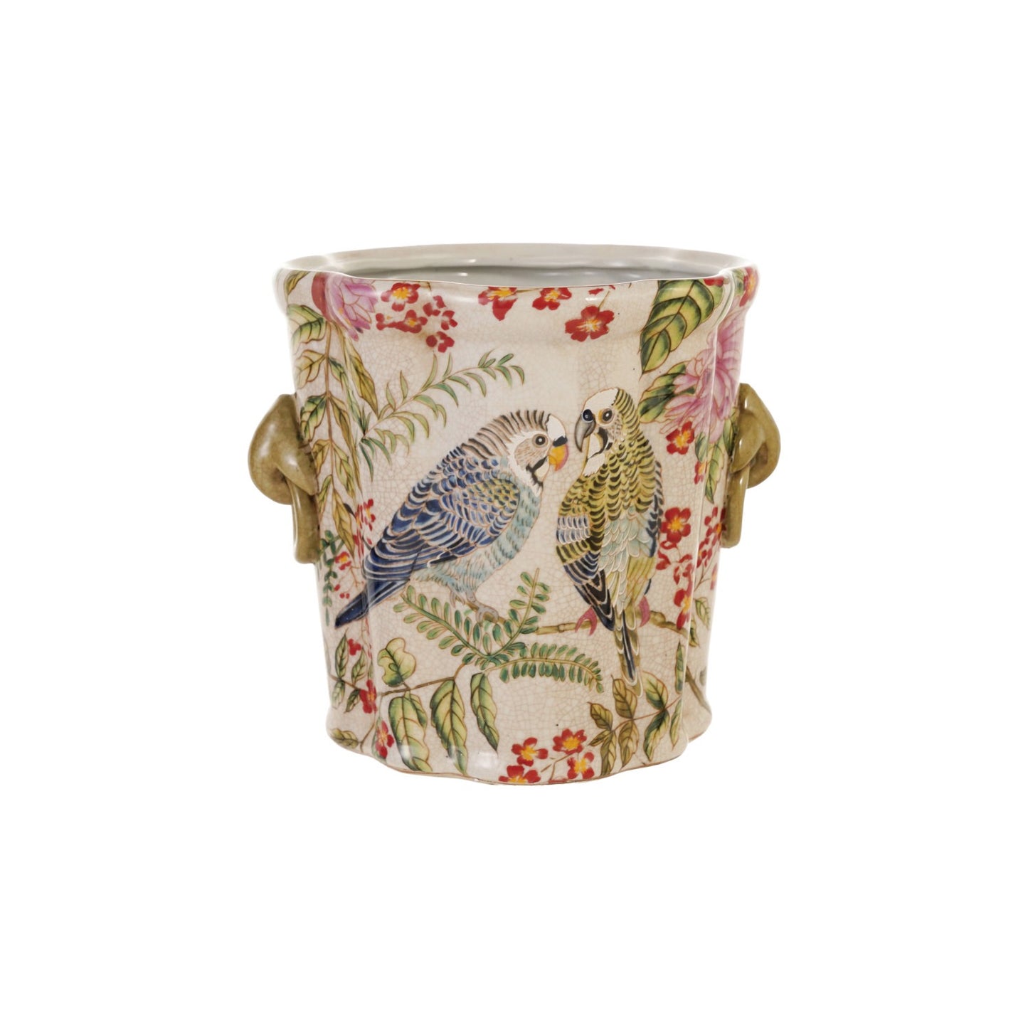 Hand-Painted Stoneware Planter/Vase with Handles (Each Will Vary)