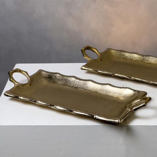 Gold Tray w/ Bamboo Style Handles (2 Sizes)