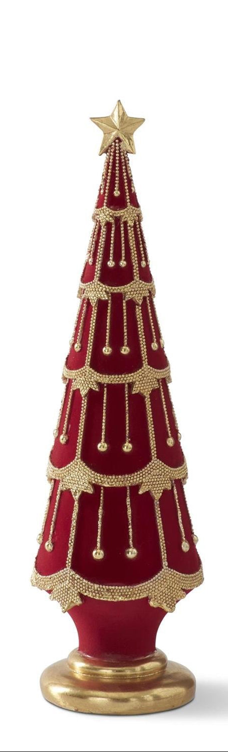 Red Flocked Trees w/Gold Pedestals 2 Sizes