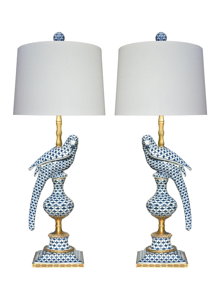 Porcelain Pair of Bird Lamps