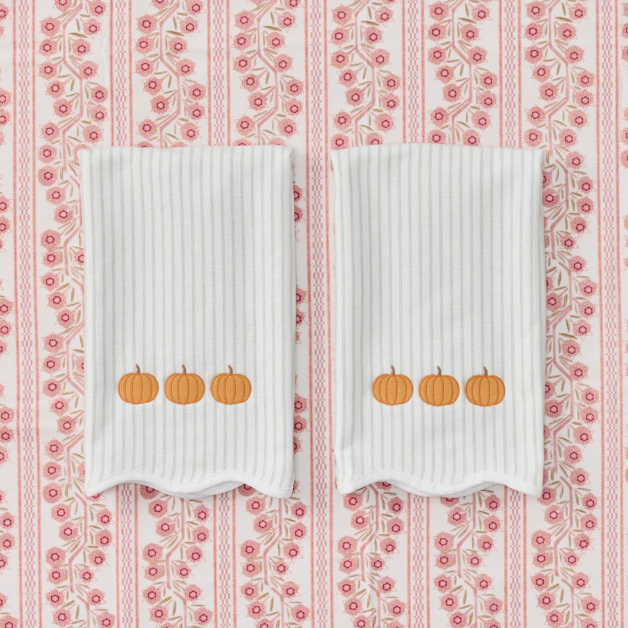 Scalloped Green Stripe Pumpkin Kitchen Towel