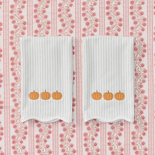Scalloped Green Stripe Pumpkin Kitchen Towel
