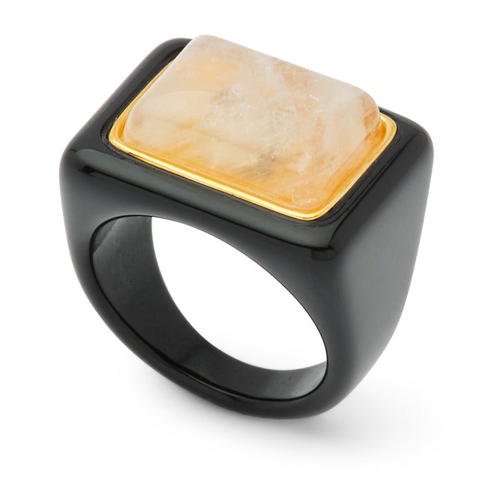 Black Resin Moonstone Ring