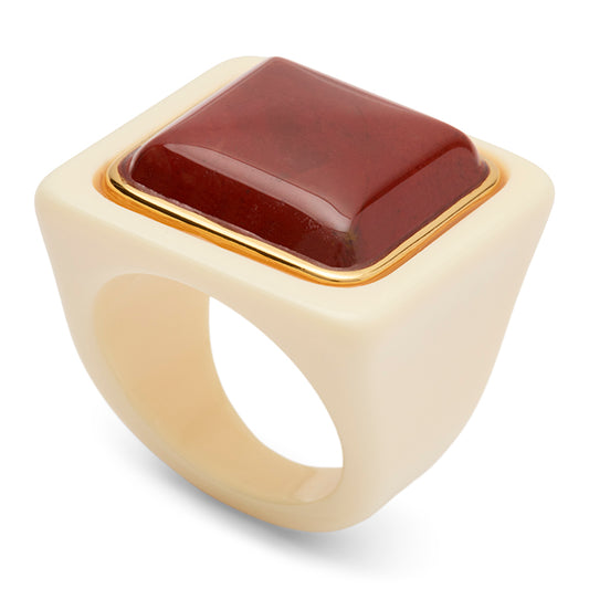Ivory Resin Red Stone Ring