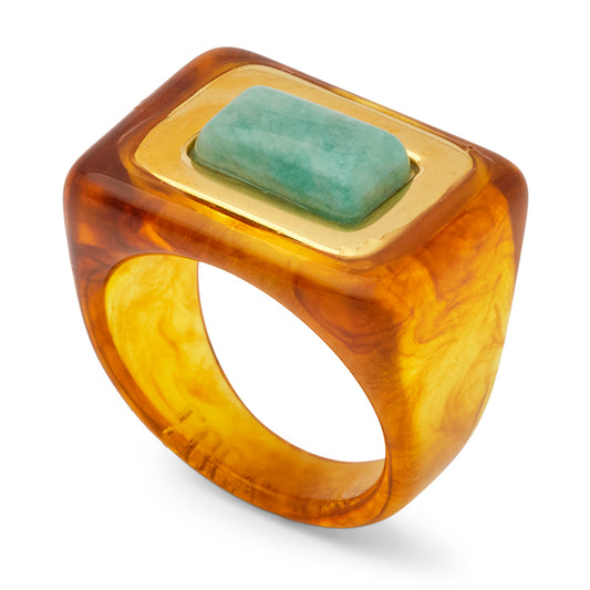 Tortoise Shell Gold Resin-Amazonite Ring