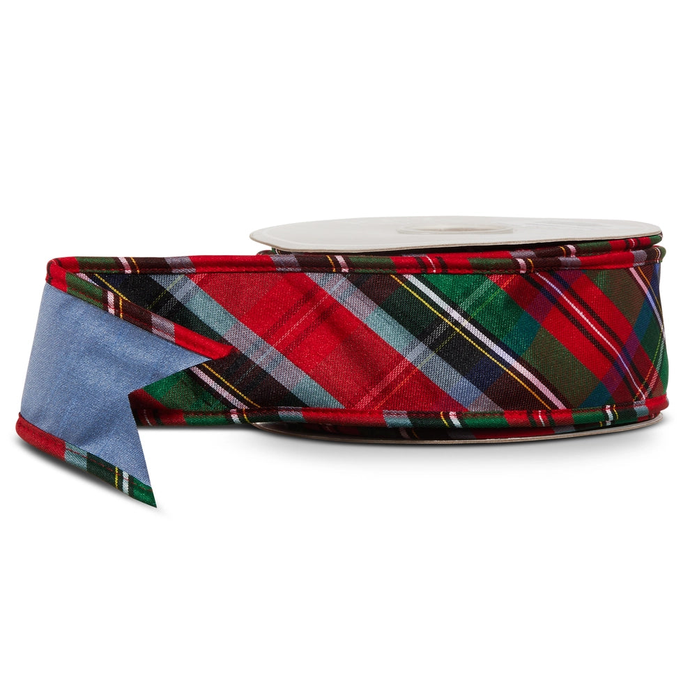 2.5” X 10" Yards Blue Tartan Plaid Edge Wired Ribbon