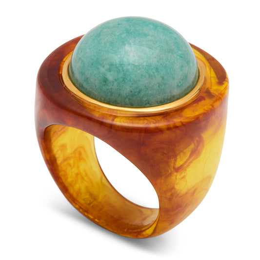 Tortoise Shell Resin Amazonite Ring