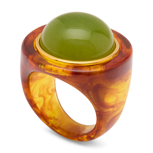 Tortoise Shell Lime Gren Quartz Round Ring