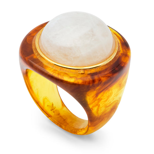 Tortoise Shell Resin-Moonstone Ring