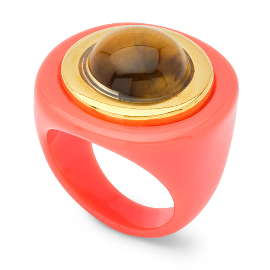 Coral Resin-Tiger Eye Ring