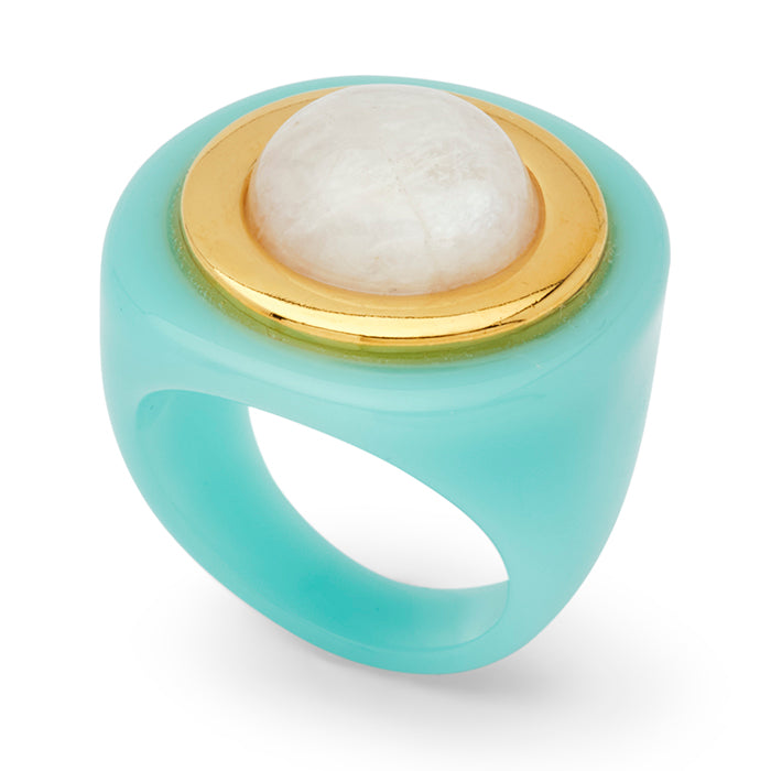 Turquoise Resin-Moonstone Ring