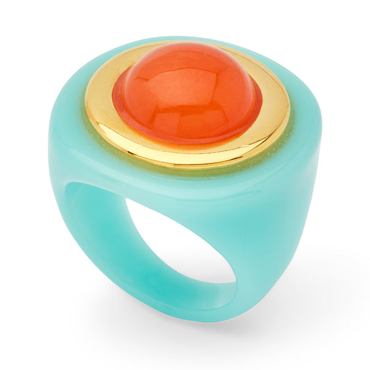 Turquoise Resin-Orange Quartz Ring